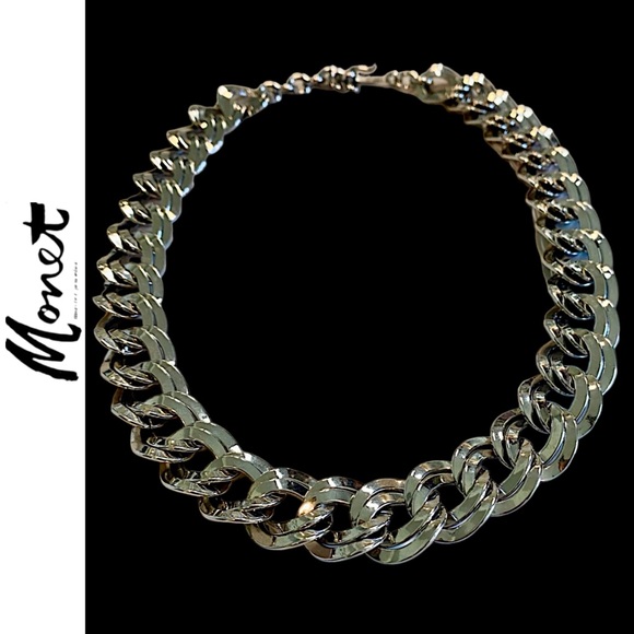NEW RARE Vintage 80’s Monet Chunky Graduated Curb Chain Necklace - Picture 3 of 10